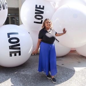 Zara - Royal Blue Chiffon Wide Leg Accordion Pants